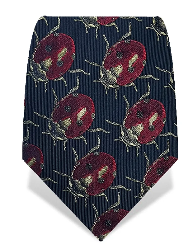 silk necktie ideas for wedding celebrations-Navy Lady Bugs Tie