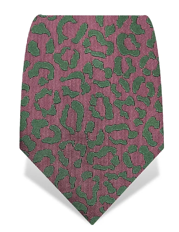 unique silk necktie styles for weddings-Olive & Pink Leopard Tie