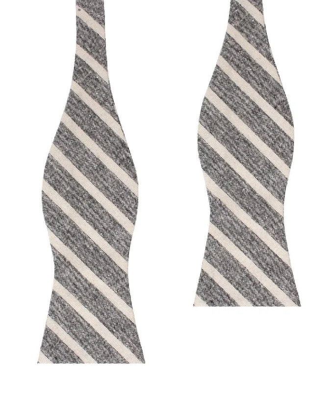 modern silk necktie designs for business wear-Adana Black Chalk Stripe Linen Self Bow Tie