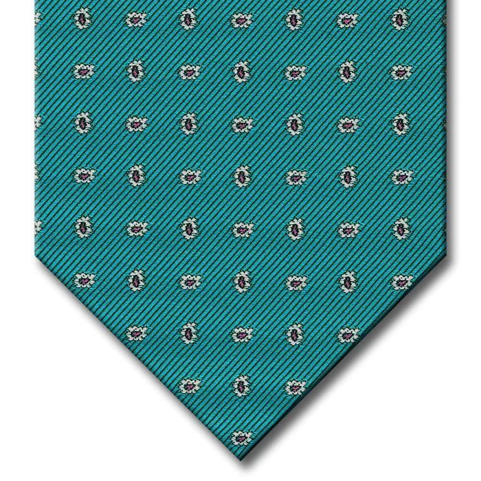 best silk necktie styles for office wear-Aqua with Pink and Silver Paisley Tie