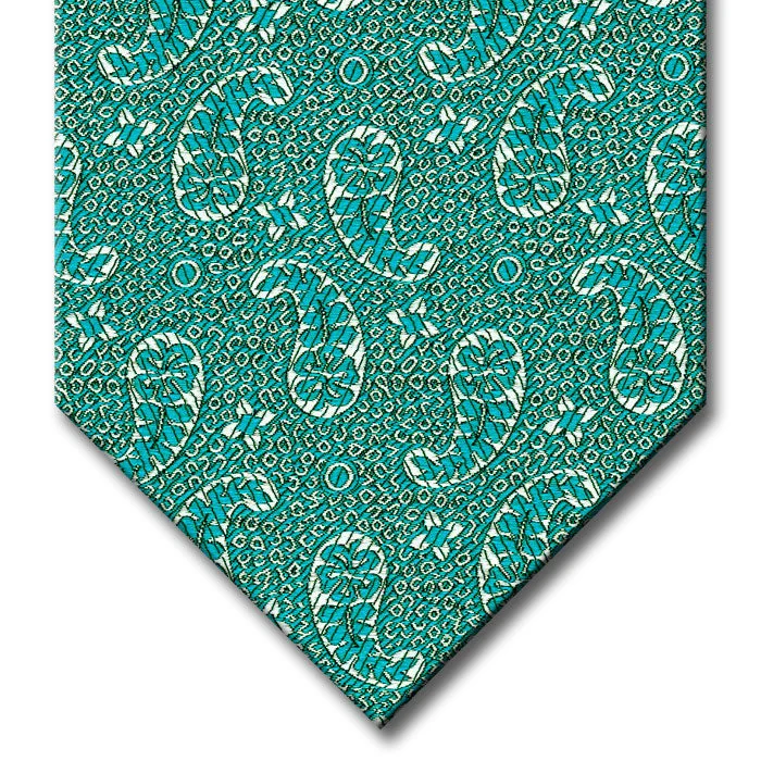 business silk tie sets for formal wear-Aqua with Silver Paisley Pattern Tie