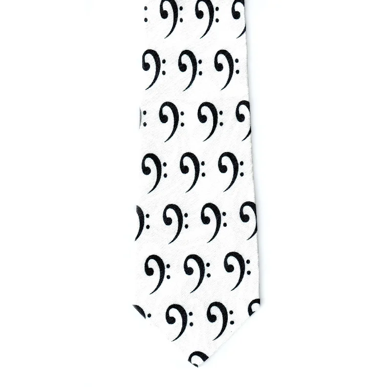 best silk wedding necktie sets for men-Bass Clefs on White Jacquard Tie