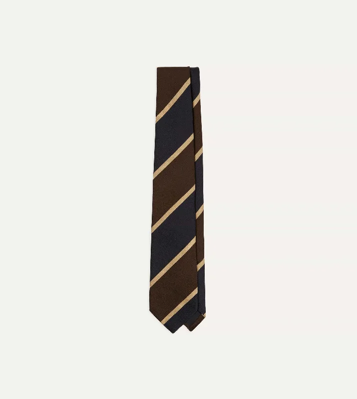 stylish silk ties for formal business events-Black, Brown and Gold Stripe Tipped Repp Silk Tie