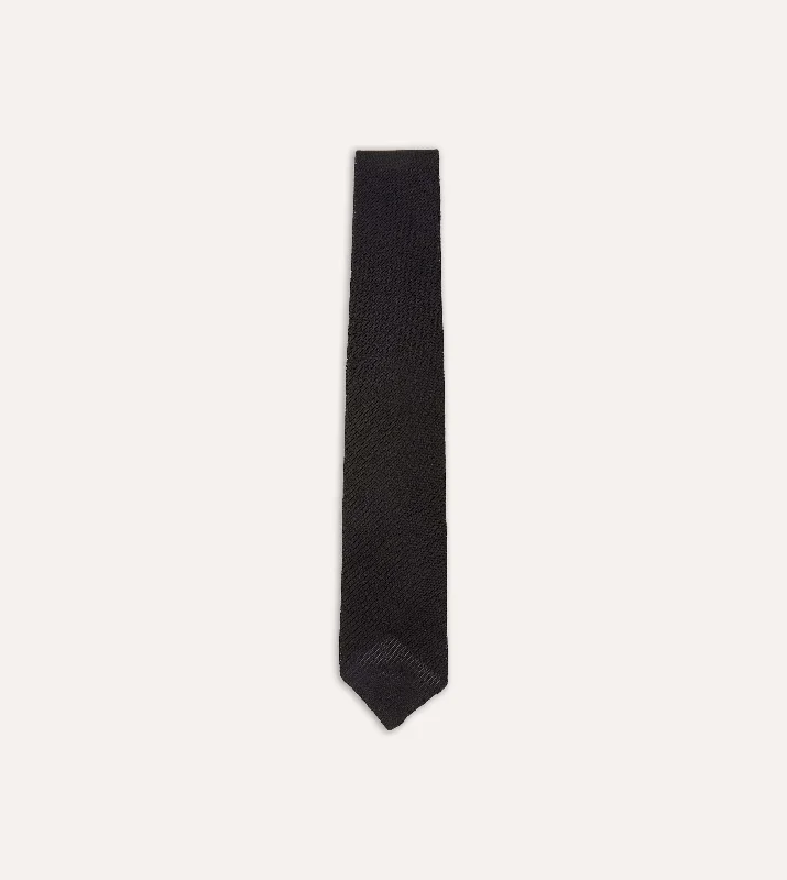 best silk necktie styles for office wear-Black Fine Woven Grenadine Silk Hand Rolled Tie