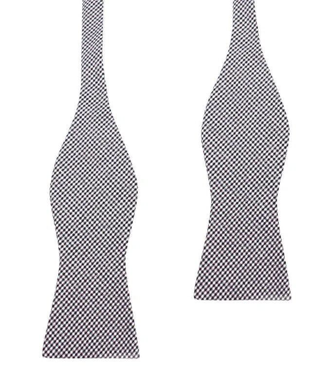 classic silk necktie sets for business wear-Black Gingham Cotton Self Tie Bow Tie