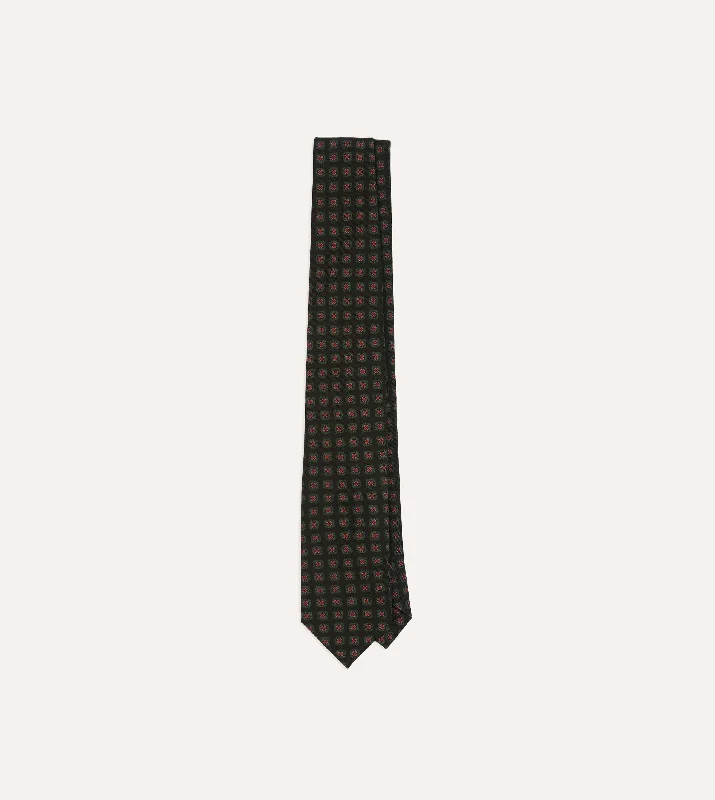 vibrant silk bow ties for office wear-Black Green, and Red Diamond Print Check Self-Tipped Wool Tie