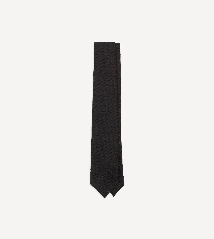 high-end silk necktie options for business events-Black Hand Rolled Large Knot Grenadine Tie