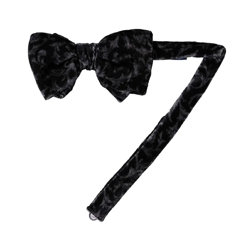 premium silk wedding necktie ideas-Black Patterned Pre-Tied Velvet Bow Tie