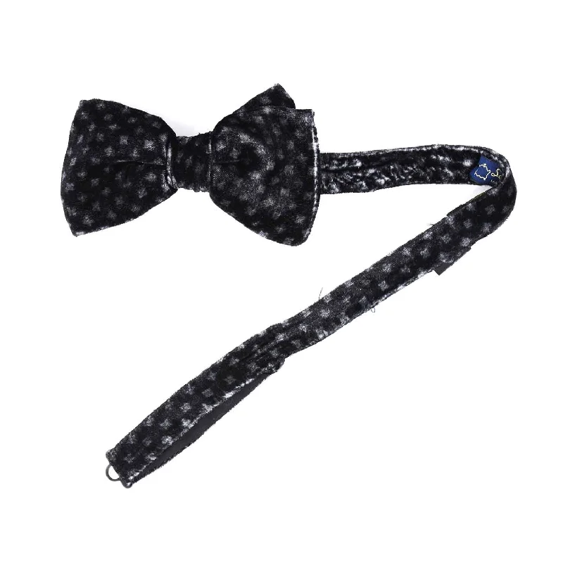 trendy wedding necktie colors for men-Black Pre-Tied Velvet Printed Bow Tie