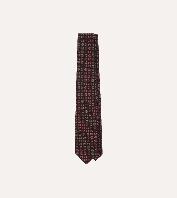 luxury silk necktie colors for weddings-Black Red, and Green Diamond Print Check Self-Tipped Wool Tie