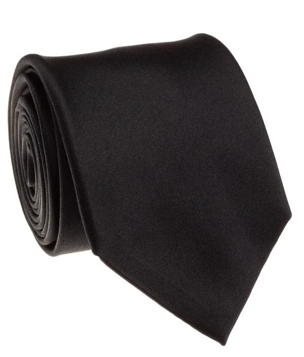 high-quality silk necktie designs for weddings-Black Satin Tie