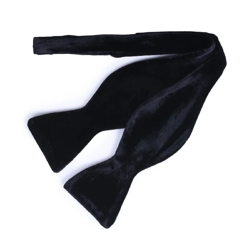 unique wedding silk necktie ideas-Black Self-Tie Velvet Bow Tie