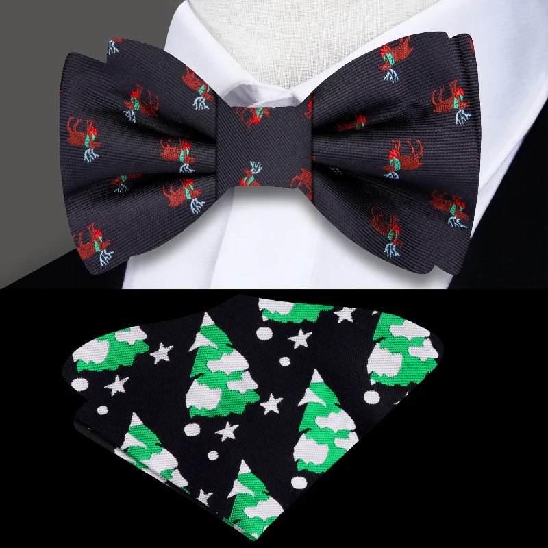 designer silk necktie sets for men-Wreath & Reindeer Bow Tie