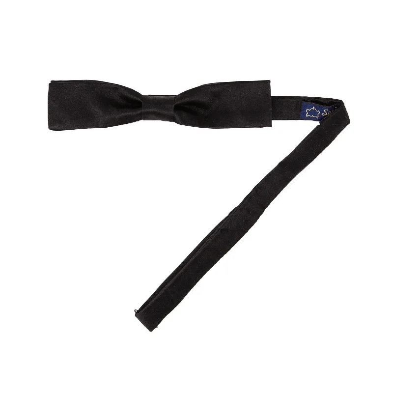 luxury silk neckties for weddings-Black Slim Pre-Tied Silk Bow Tie