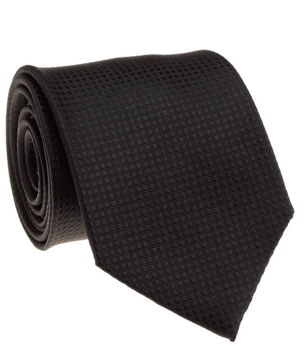 trendy wedding necktie colors for men-Black Solid Grid Tie