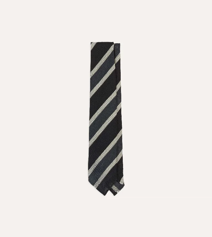 modern silk tie styles for business events-Black, White and Grey Multi Stripe Hand Rolled Silk Grenadine Tie