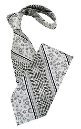 business silk necktie combinations for weddings-Black White and Silver Pattern Tie