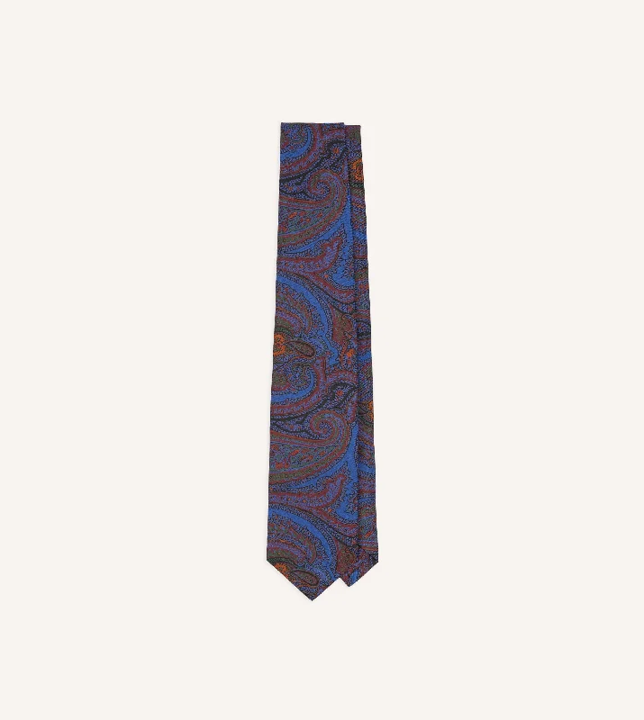 fashionable wedding silk necktie ideas-Blue Acanthus Print Silk Self Tipped Tie