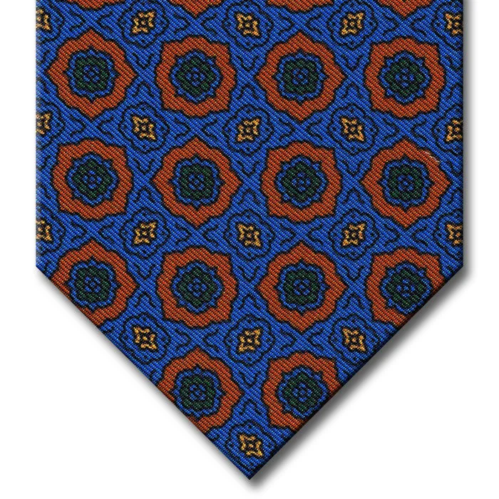 unique silk necktie combinations for men-Blue and Orange Medallion Tie