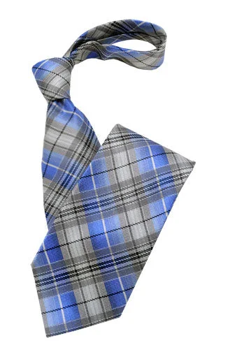 stylish silk ties for office meetings-Blue and Silver Plaid Tie