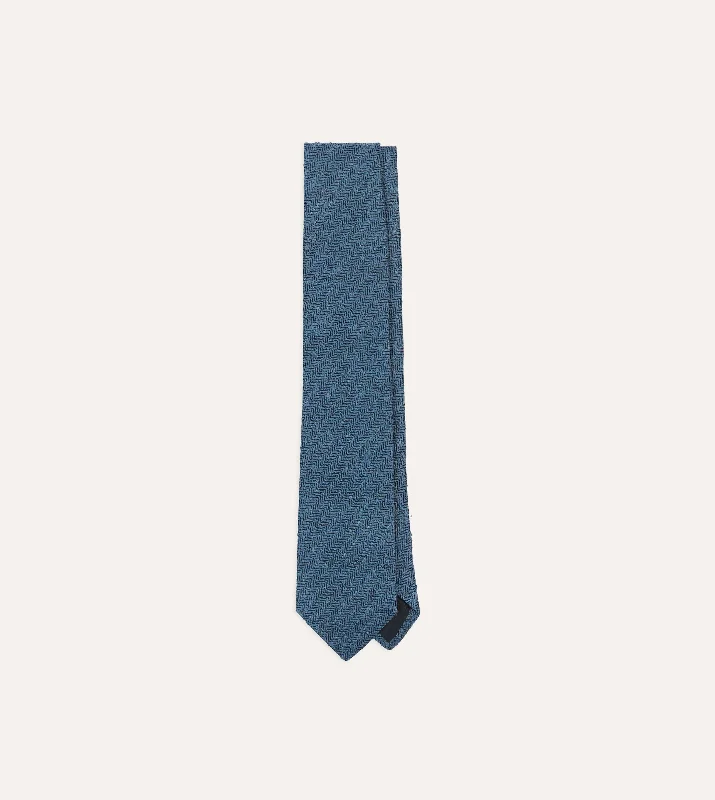 designer silk necktie sets for men-Blue Herringbone Shantung Silk Tipped Tie