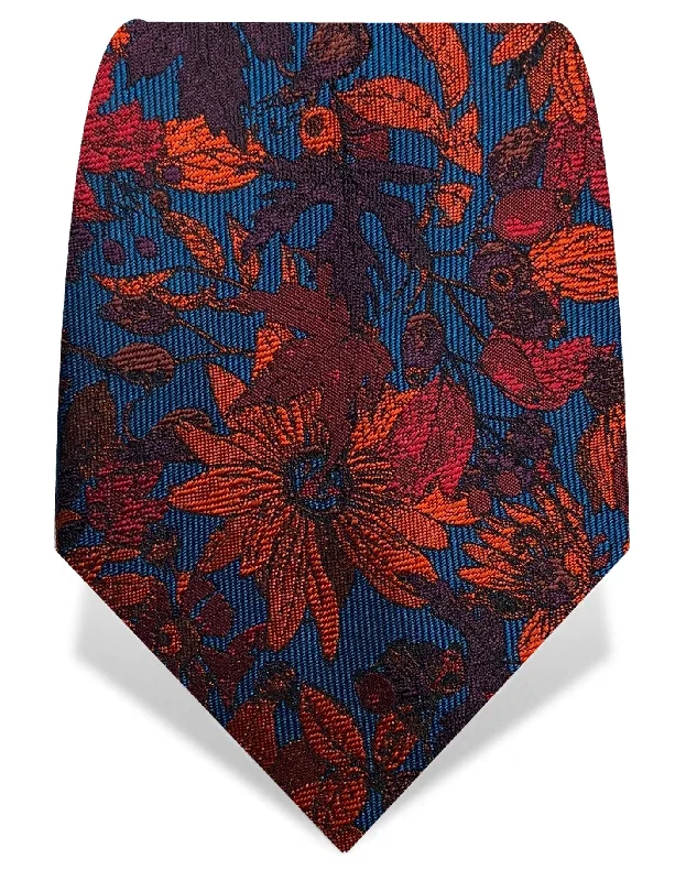 luxury silk necktie options for wedding parties-Blue & Orange Winter Floral Tie