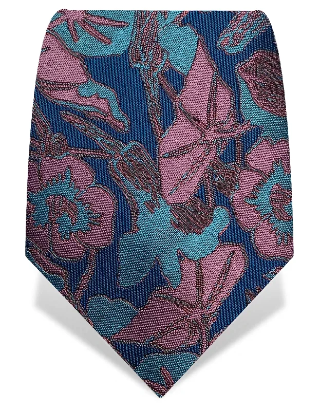 premium silk bow ties for wedding parties-Blue & Pink Nasturtiums Tie