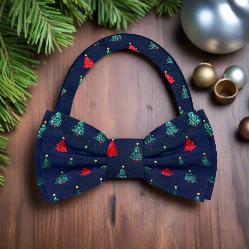 affordable silk necktie options for business wear-Christmas Trees Bow Tie