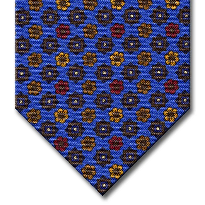 stylish wedding silk necktie combinations-Blue with Brown and Gold Floral Pattern Tie