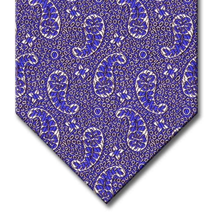 affordable designer silk bow ties-Blue with Silver Paisley Pattern Tie