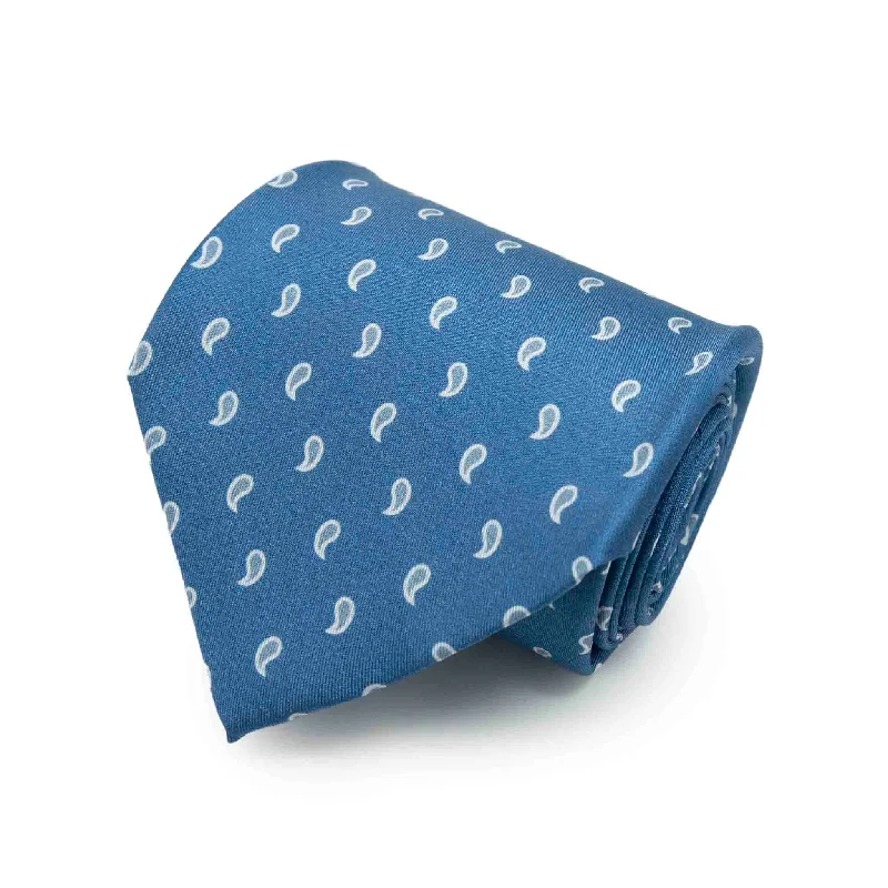 designer necktie sets for business meetings-Blue with White Paisley Silk Tie