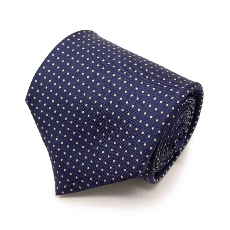 fashionable silk necktie ideas for men-Blue with White & Grey Square Dots Silk Tie