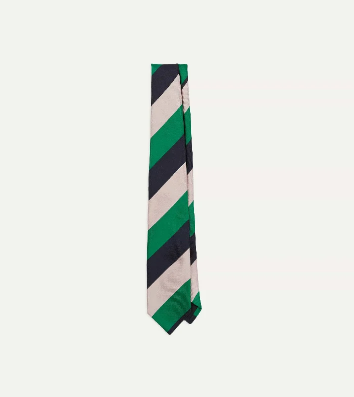 premium silk necktie sets for professional wear-Bright Green, Navy and White Stripe Tipped Repp Silk Tie