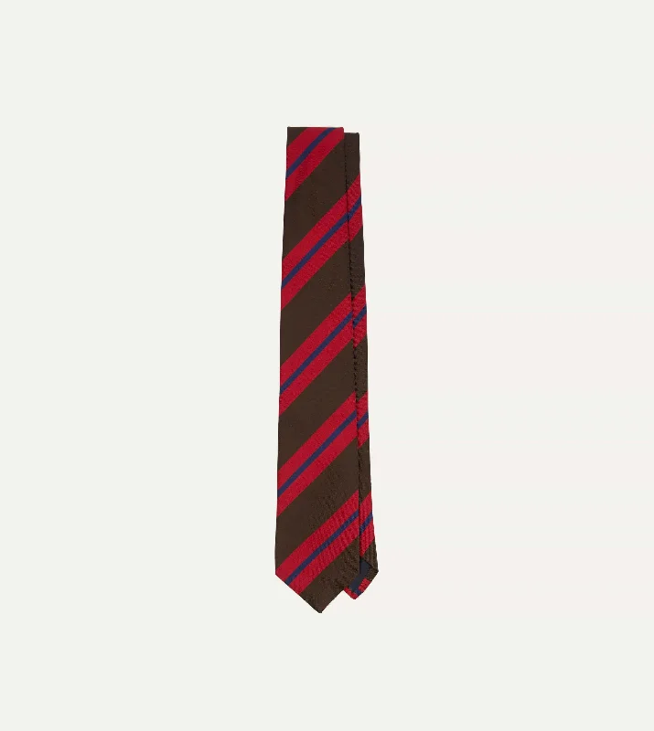 stylish silk necktie combinations for business-Brown and Red Stripe Mogador Silk Tipped Tie