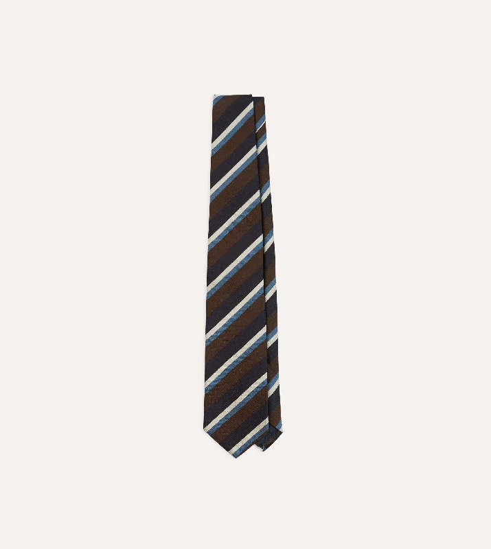 designer silk necktie packs for office wear-Brown, Blue and White Multi Stripe Mogador Silk Tipped Tie