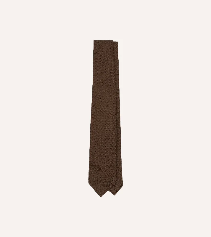 elegant silk necktie styles for business-Brown Hand Rolled Large Knot Grenadine Tie