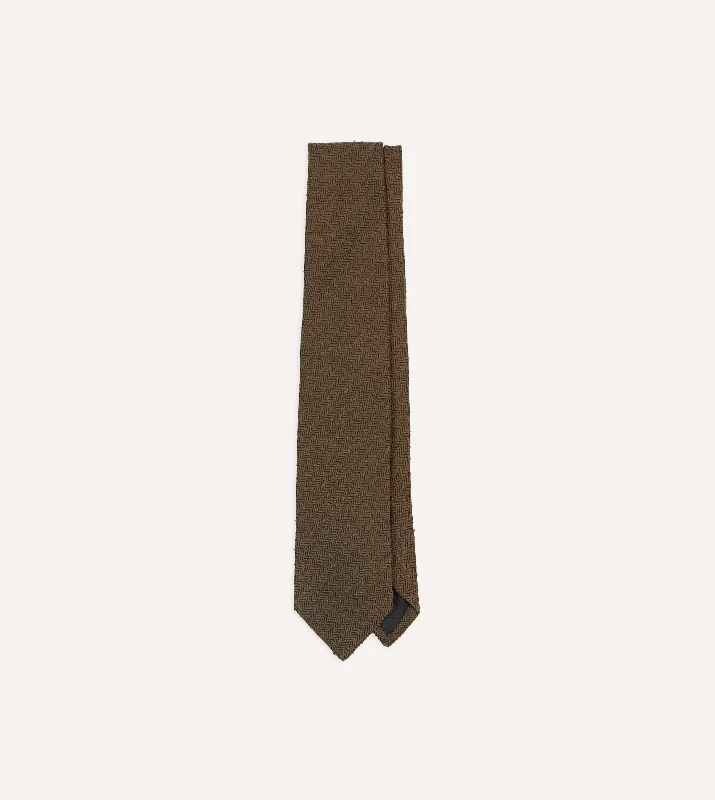 affordable business silk necktie options-Brown Herringbone Shantung Silk Tipped Tie