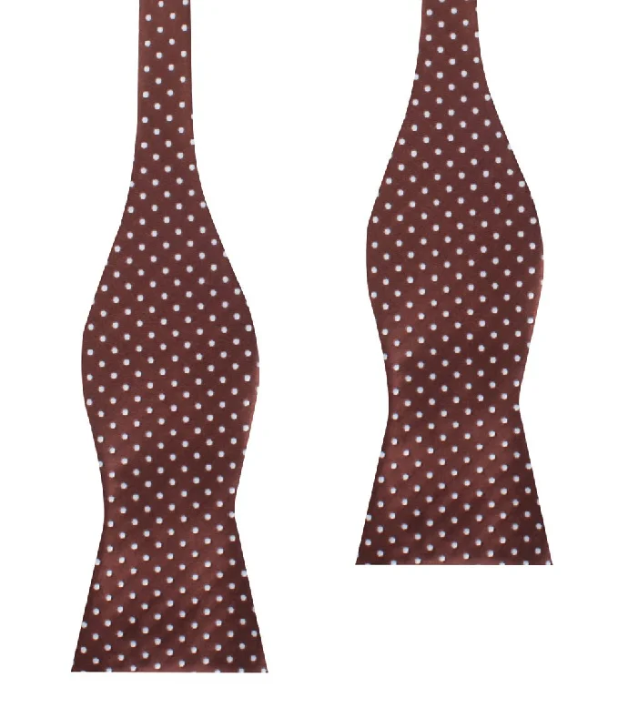 trendy silk necktie styles for office wear-Brown Mini Polka Dots Self Bow Tie