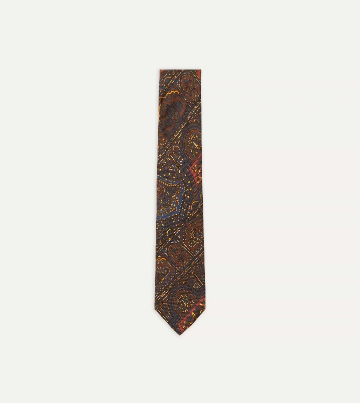 premium silk wedding necktie packs-Brown, Navy and Red Paisley Print Madder Twill Silk Tie