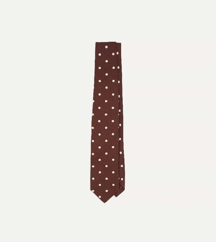 classic wedding silk necktie sets-Brown Polka Dot Silk Self-Tipped Tie