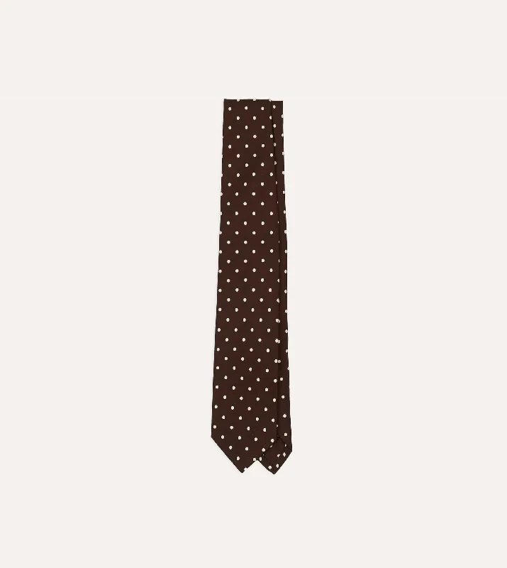 premium business silk tie sets-Brown Polka Dot Silk Self-Tipped Tie