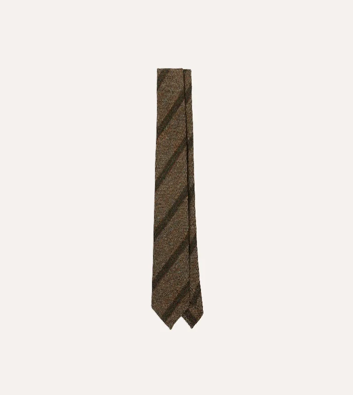 best office silk necktie designs for men-Brown Sandwich Stripe Hand Rolled Wool Tie