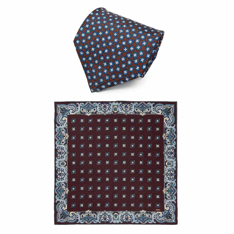 premium silk bow ties for formal events-Brown Silk Tie & Elleboro Pocket Square Set