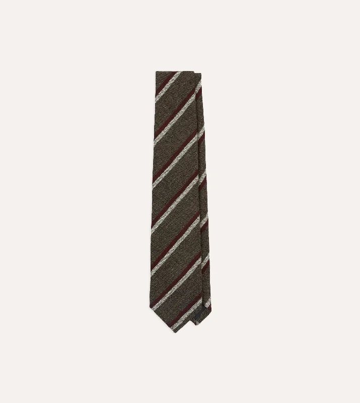 designer silk necktie ideas for weddings-Brown, White and Red Double Stripe Tipped Wool Tie