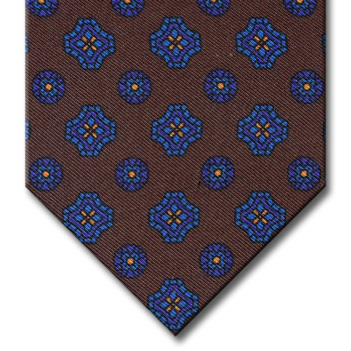 luxury necktie designs for business wear-Brown with Navy and Blue Geometric Pattern Tie