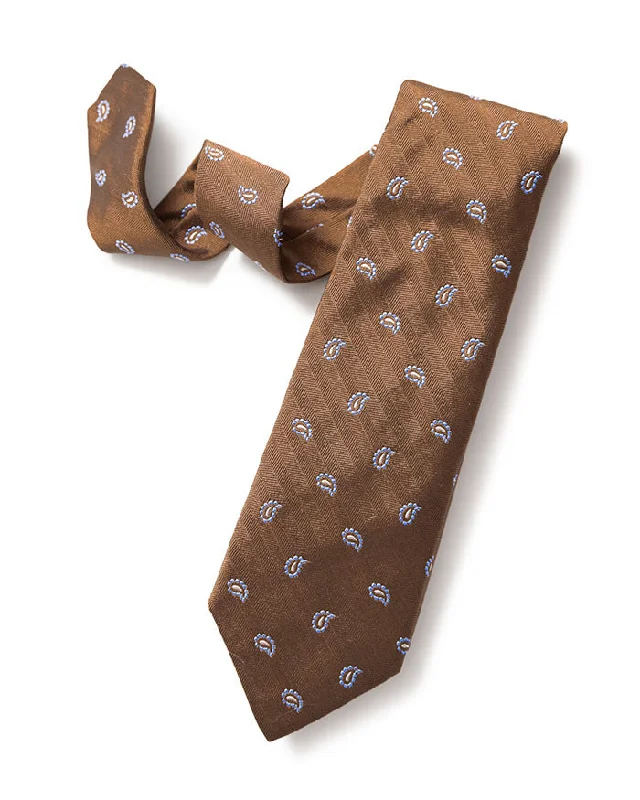 stylish business silk necktie ideas-Brown Woven Neat Paisley Tie