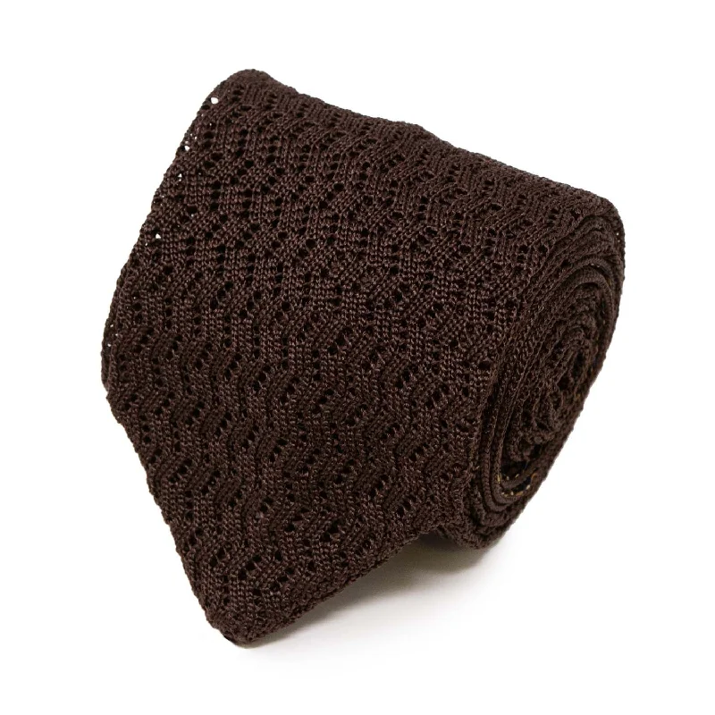 elegant business silk necktie designs-Dark Brown Zig Zag V Point Knitted Tie