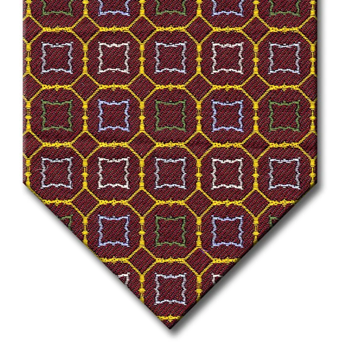 elegant silk necktie options for business wear-Burgundy and Gold with Green, Blue and Silver Medallion Tie