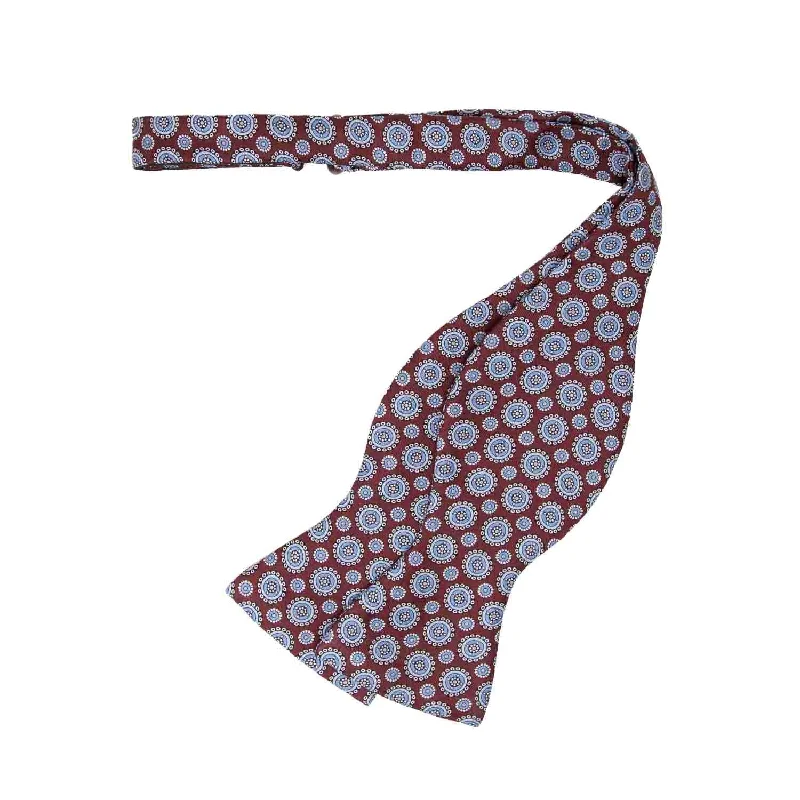 high-quality silk necktie designs for weddings-Burgundy with Light Blue Pattern Silk Bow Tie Self-Tie