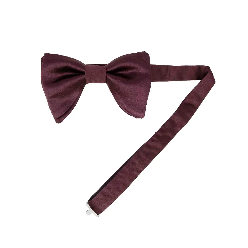 luxury wedding necktie sets for men-Burgundy Pre-Tied Silk Butterfly Bow Tie